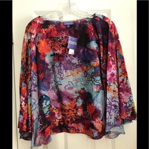 NWT $138 Vivienne Tam Floral Top Silk/Cotton Sz 4